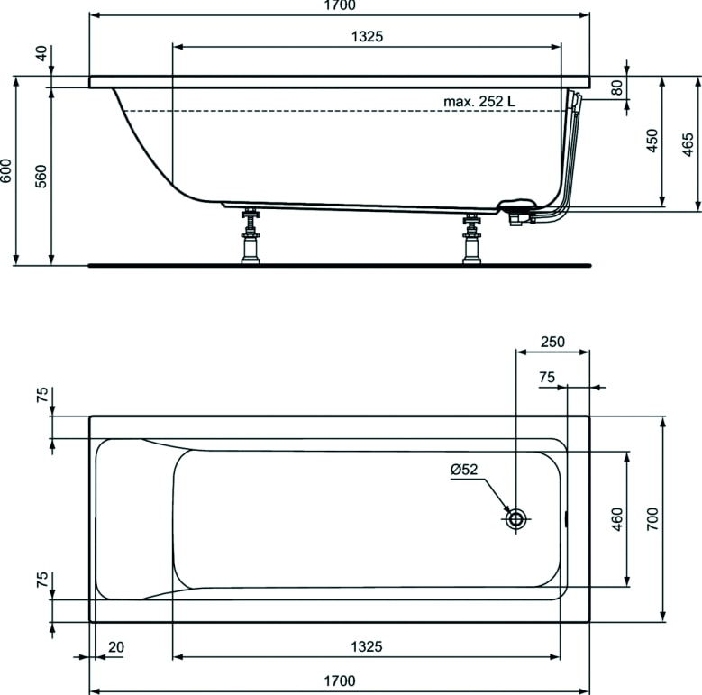 ΟΡΘΟΓΩΝΙΑ CONNECT AIR 170 Χ 70 εκ. IDEAL STANDARD Image 1++