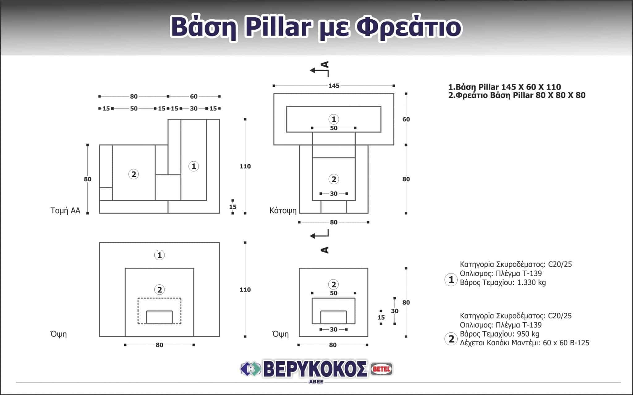 ΦΡΕΑΤΙΟ-ΒΑΣΗ PILLAR 80Χ80Χ80 Image 1++